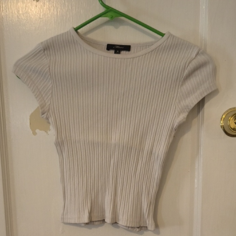 Mavi | Off-White Ribbed Short Sleeve Tee